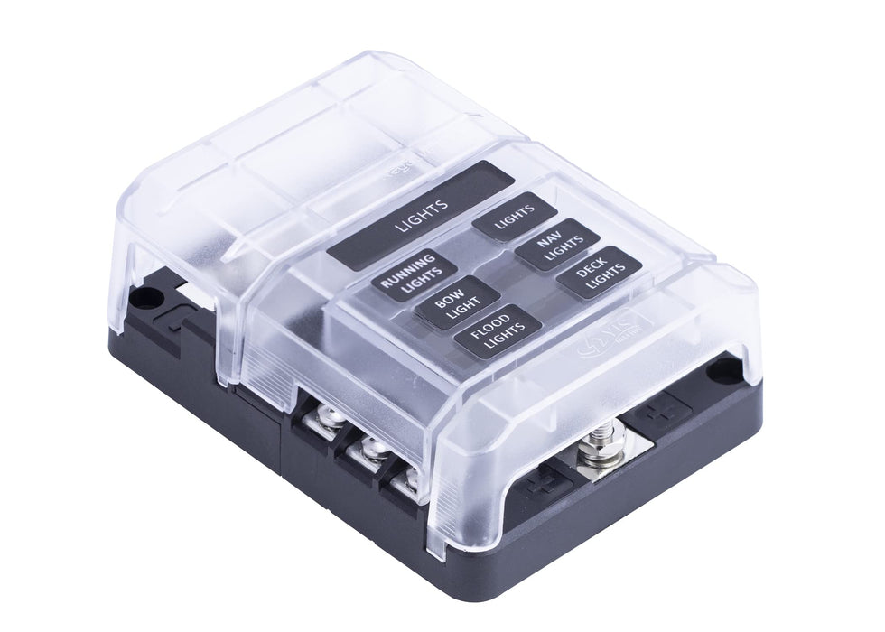 Sierra FS40830 408 Series Fuse Block W/bus Bar & Cover, 6-Gang