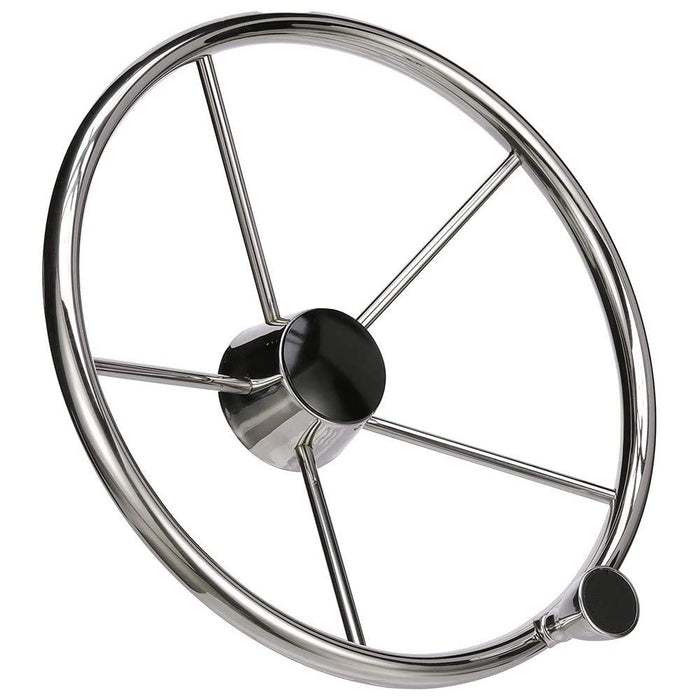 Seachoice 28541 5 Spoke 15" SS Destroyer Steering Wheel w/ Turning Knob & Black, Center Cap