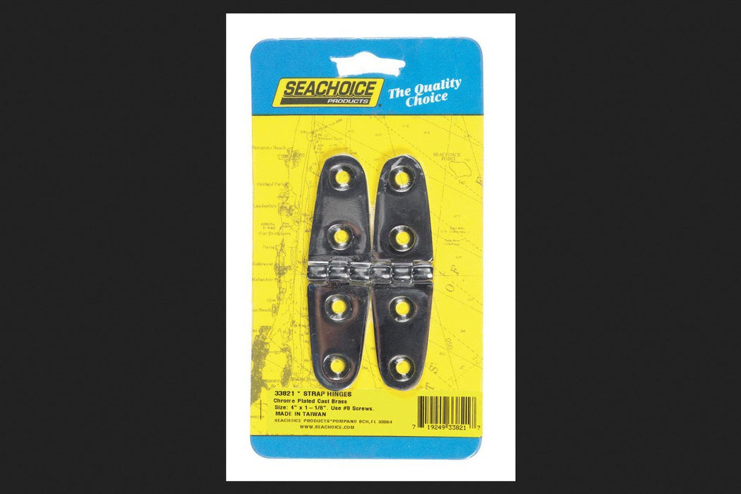Seachoice 33821 Chrome Plated Brass Strap Hinges (1 Pair Per Pack)