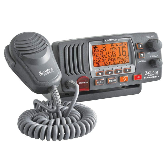 Cobra MR F77B GPS Fixed Mount Class D VHF Radio, Gray, Built-In GPS Receiver, Includes Flush and Fixed Mount Kits