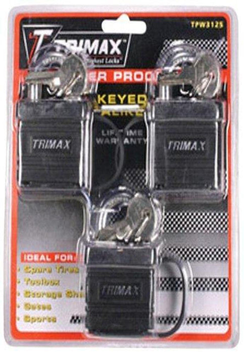 Trimax Locks TPW3125 Trimax Solid Brass Waterproof Padlock Keyed Alike (3 Per, Pack)