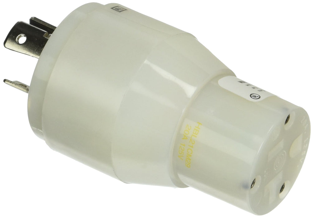 Hubbell HBL21CM29 White 15A/20A 125V Straight Blade Female Plug to 20A 125V, Twist Lock Locking Male Adapter