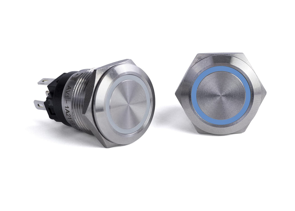 Sierra AV10030B Push-Button Switch, Off/(On), Blue Halo LED