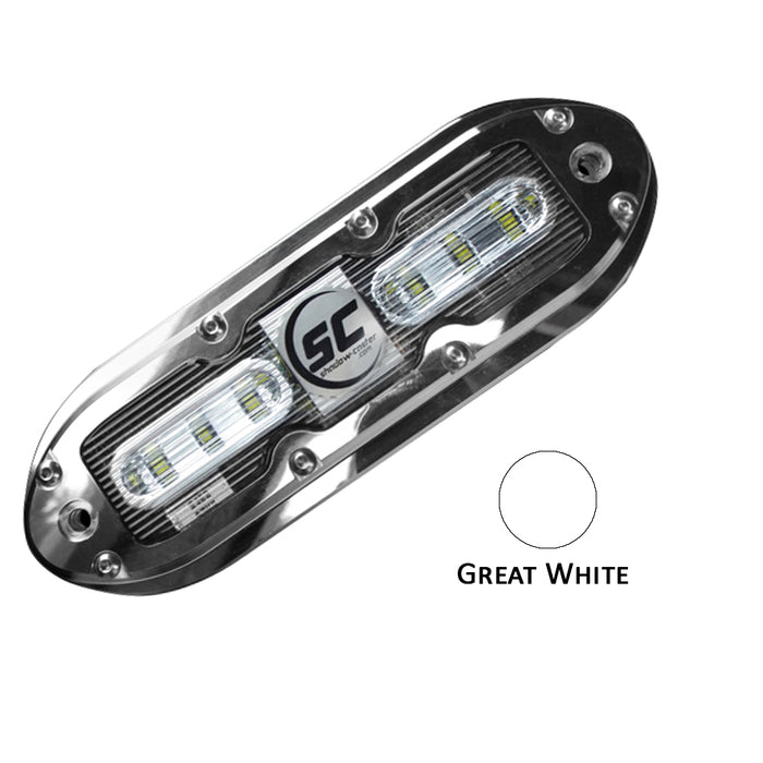 Luz LED subacuática Shadow-Caster SCM-6 con cable de 20 pies, carcasa de acero inoxidable 316, color blanco intenso
