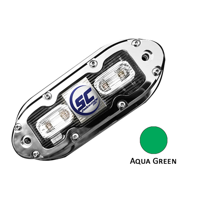 Luz LED subacuática Shadow-Caster SCM-4 con cable de 20 pies, carcasa de acero inoxidable 316, color verde agua