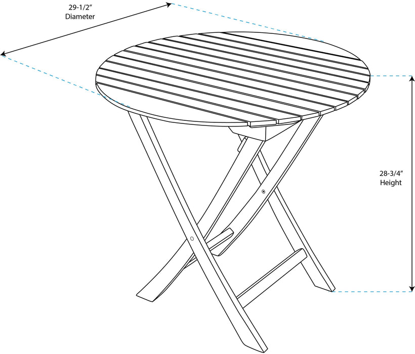 Whitecap 63057 Round Slat Top Folding Bistro Table
