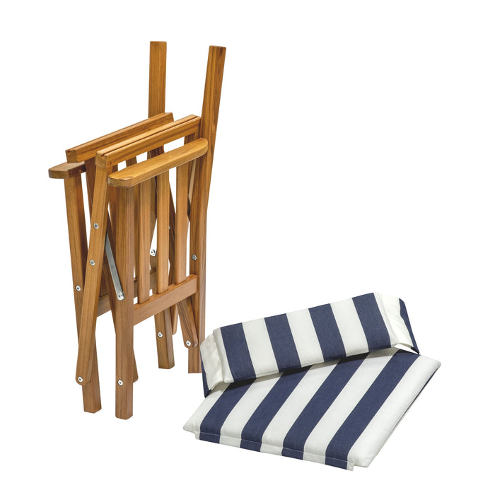 Whitecap 61050 Premium Grade Teak Folding Hemmingway Director's Chair with Cabana Regatta Sunbrella Fabric Seat Cushions