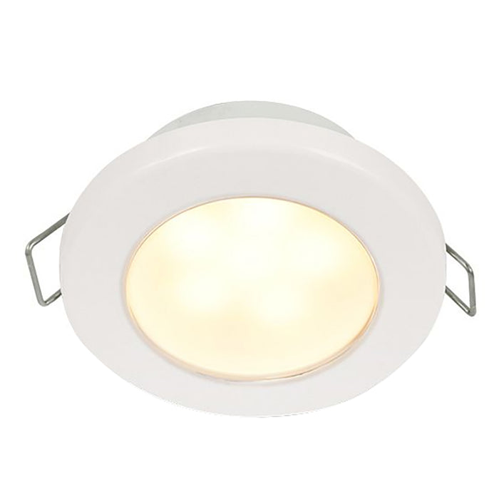 Foco empotrable Hella Marine EuroLED 75 de 3" con resorte, redondo, LED blanco cálido, borde de plástico blanco, 12 V