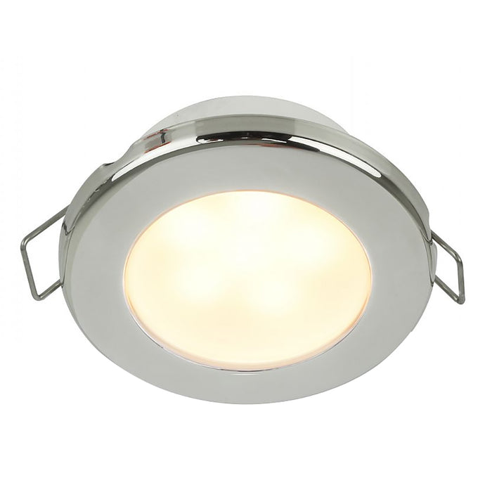 Foco empotrable Hella Marine EuroLED 75 de 3" con resorte, redondo, LED blanco cálido, borde de acero inoxidable, 24 V