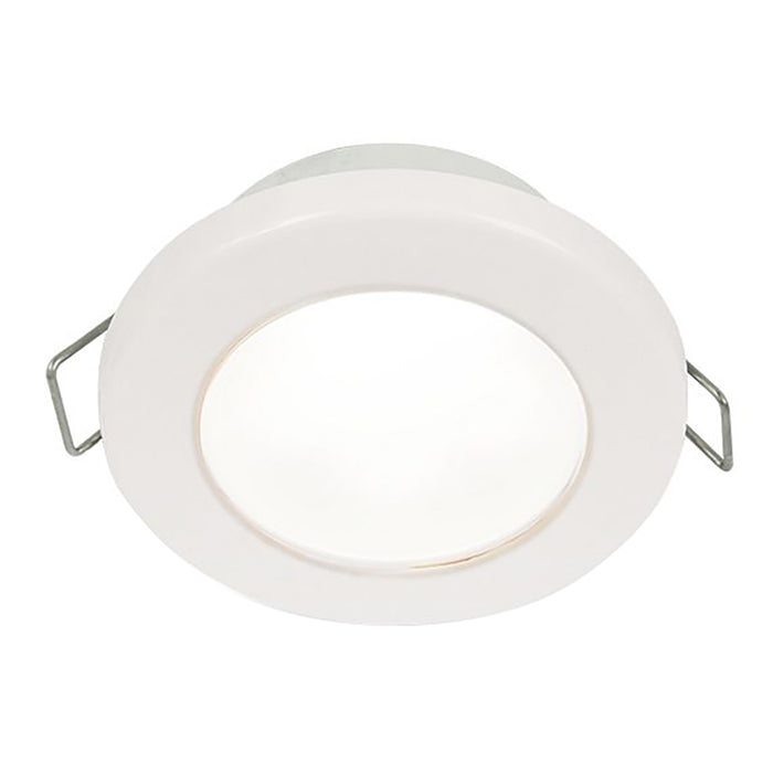 Foco empotrable Hella Marine EuroLED 75 de 3" con resorte, redondo, LED blanco, borde de plástico blanco, 12 V