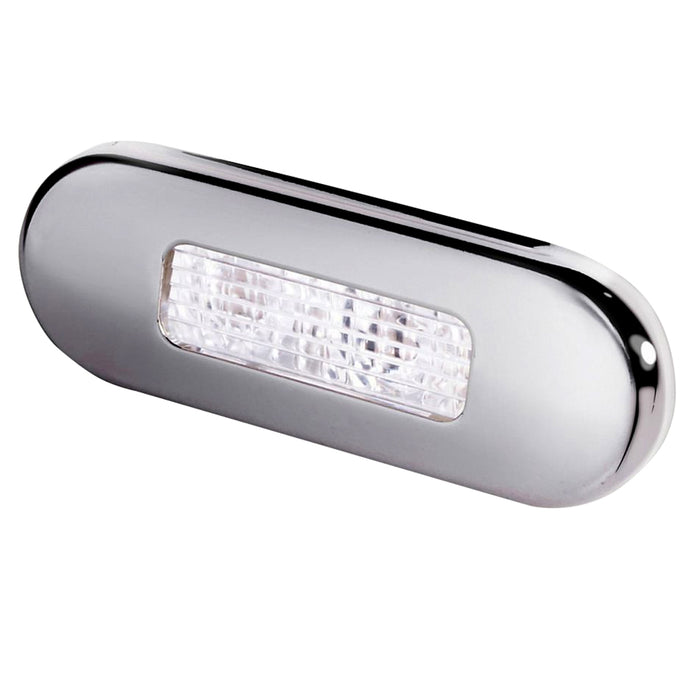 Lámpara de cortesía LED rectangular de montaje en superficie Hella Marine - LED blanco - Bisel de acero inoxidable