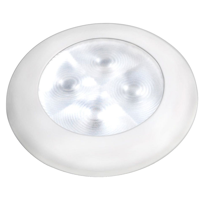 Lámpara de cortesía redonda LED Hella Marine Slim Line de brillo mejorado - LED blanco - Marco de plástico blanco - 12 V