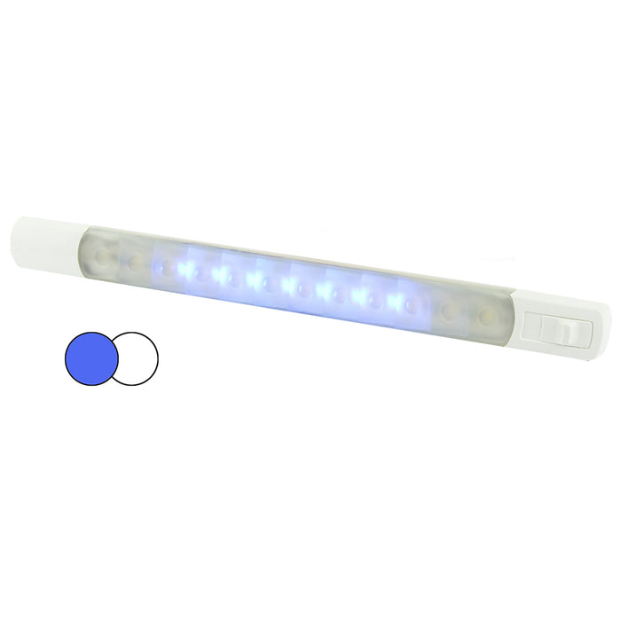 Tira de luces de superficie marina Hella con interruptor - LED blancos/azules - 12 V