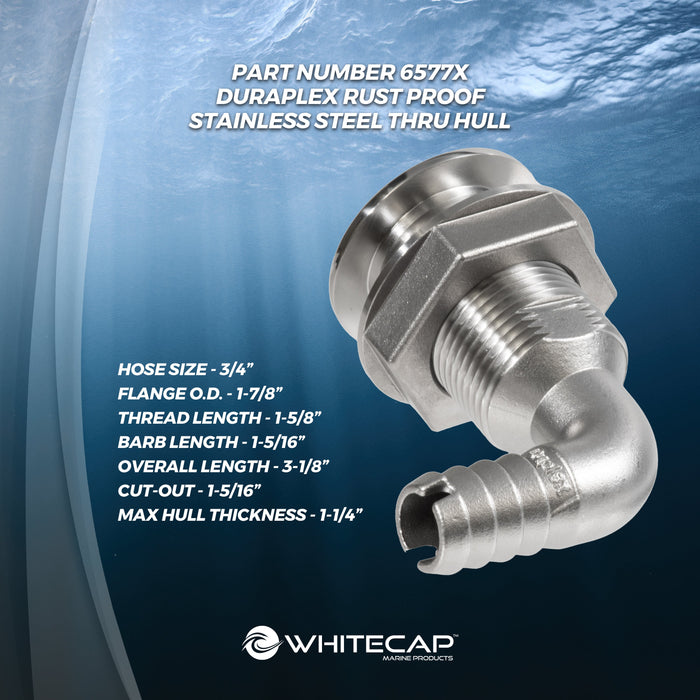 Whitecap 6577X Pasacascos dúplex de acero inoxidable - 90 grados - 3/4"