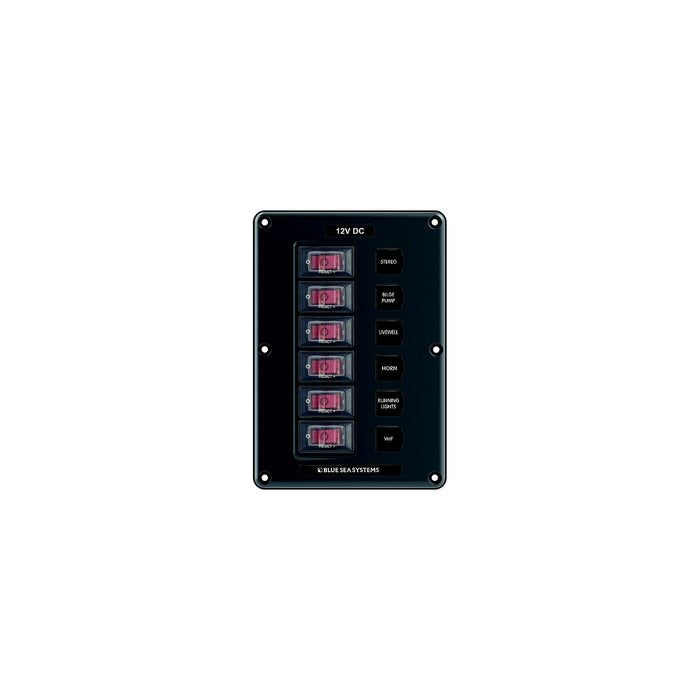 Blue Sea 4322-BSS 4322 Water-Resistant Circuit Breaker Switch Panel, 6 Position