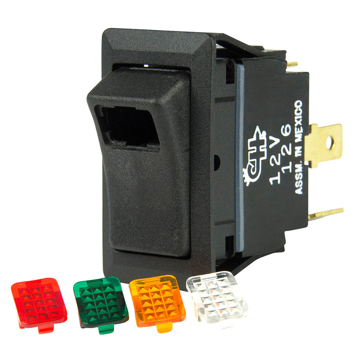 Interruptor basculante SPST BEP - 1 LED con cubiertas de 4 colores - 12 V/24 V - ENCENDIDO/APAGADO