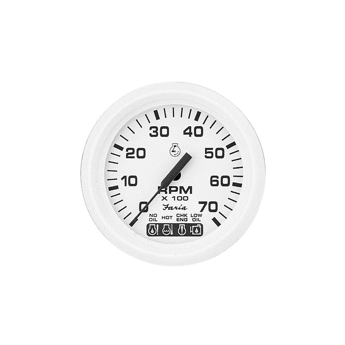 Faria F33150 Dress White 4" Gauge 7000 RPM Tachometer w/ System Check Indicator, (Gas) (J/E Outboard)