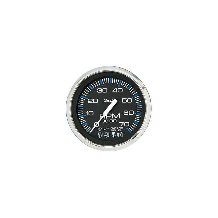 Faria F33750 Chesapeake SS Black 4" Gauge 7000 RPM Tachometer w/ System Check, Indicator (Gas) (J/E Outboard)