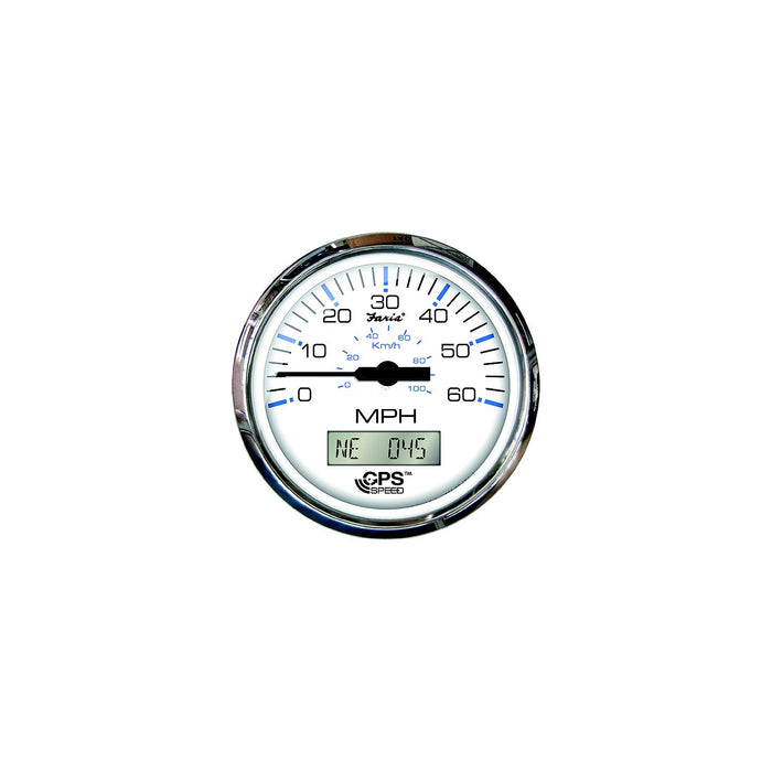 Faria F33826 33826 Chesapeake SS White 4" Gauge 60 MPH GPS Speedometer w/ LCD, Compass