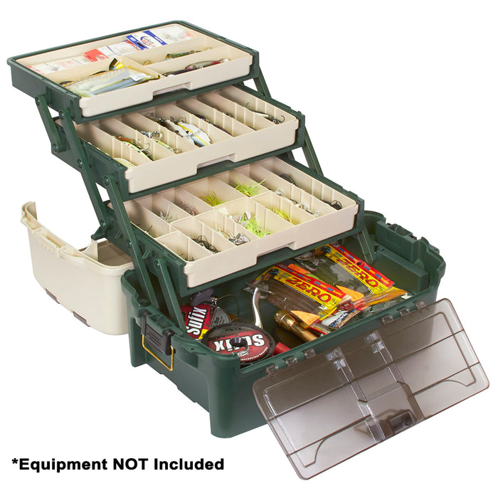 Caja de aparejos híbrida de tres bandejas Plano Hip, verde bosque