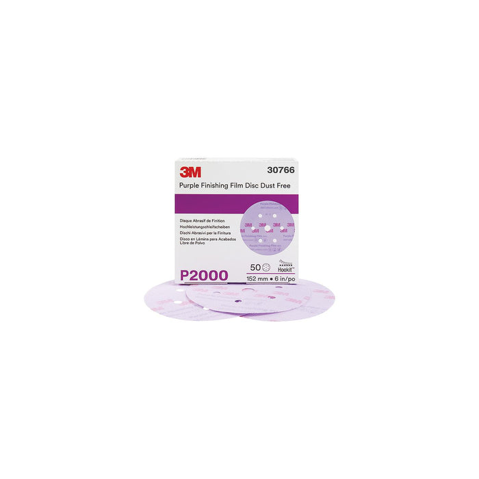 3M 30766 Hookit Purple Dust-Free Finishing Film Discs, 50/box