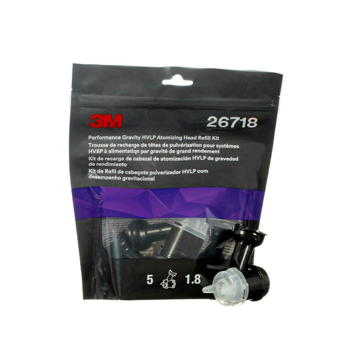 3M 26718 Performance Gravity HVLP Atomizing Head Refill Kit, 1.8 mm, Clear, 5/pk