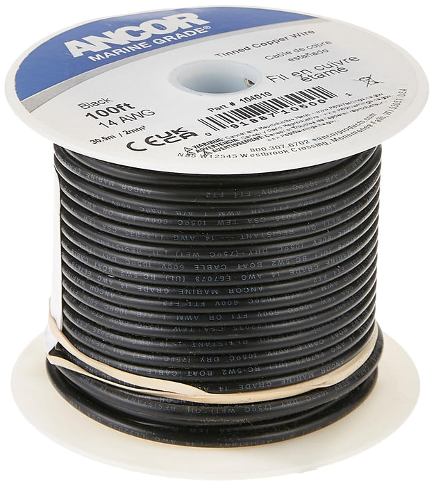 Ancor 104025 Marine Grade Tinned Copper Primary Wire, #14 AWG, 250', Black