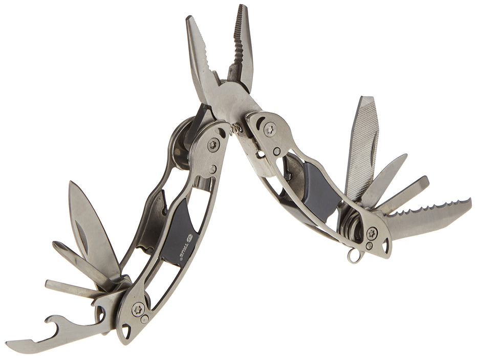 True Utility Reduction 11 in 1 Multi-tool with Keyring Attachment Pliers Knife Saw Bottle Opener File and Screwdrivers