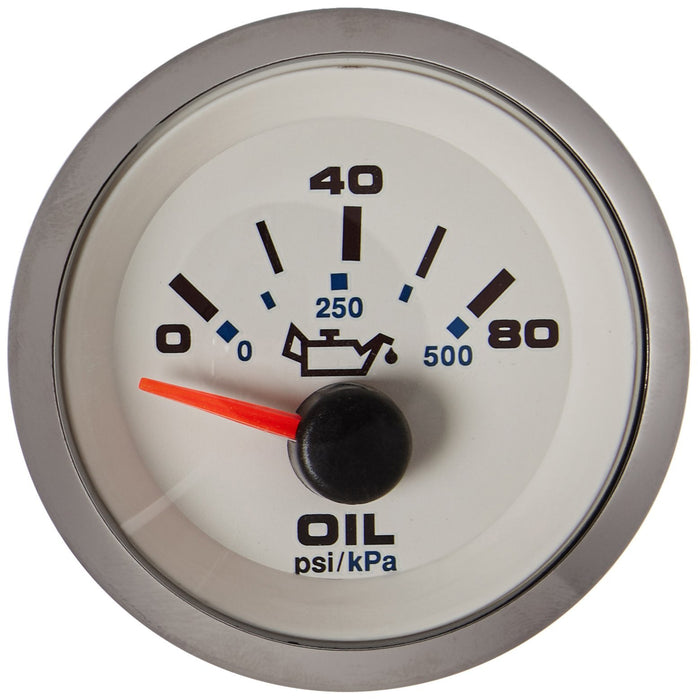 Sierra 62542P White Premier Pro 2" Oil Pressure Gauge, SS, 0-80 PSI Dial Range, Requires "C" Sender Code