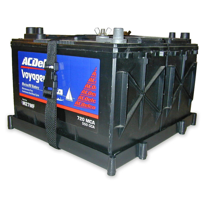 TH Marine DBH-27P-DP Battery Holder Tray, Dual w/Plastic Buckle, For Two Series 27 Deep Cycle Batteries