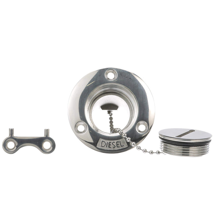 Seachoice 32261 SS Deck Fill w/ Cap (Chain Tether) for 1-1/2" Hose