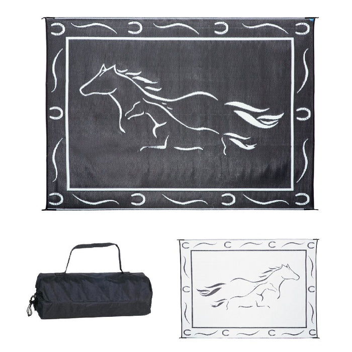 Ming's Mark GH8111 Reversible Mat, Black/White, Galloping Horses, 8' x 11'