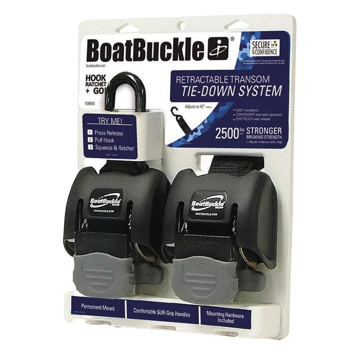 BoatBuckle F08893 G2 Retractable Transom Tie-Downs Up to 43" (2 Per Pack)