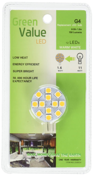 Ming's Mark 15001V Green LongLife Value Series G4 Base LED Bulb, Warm White