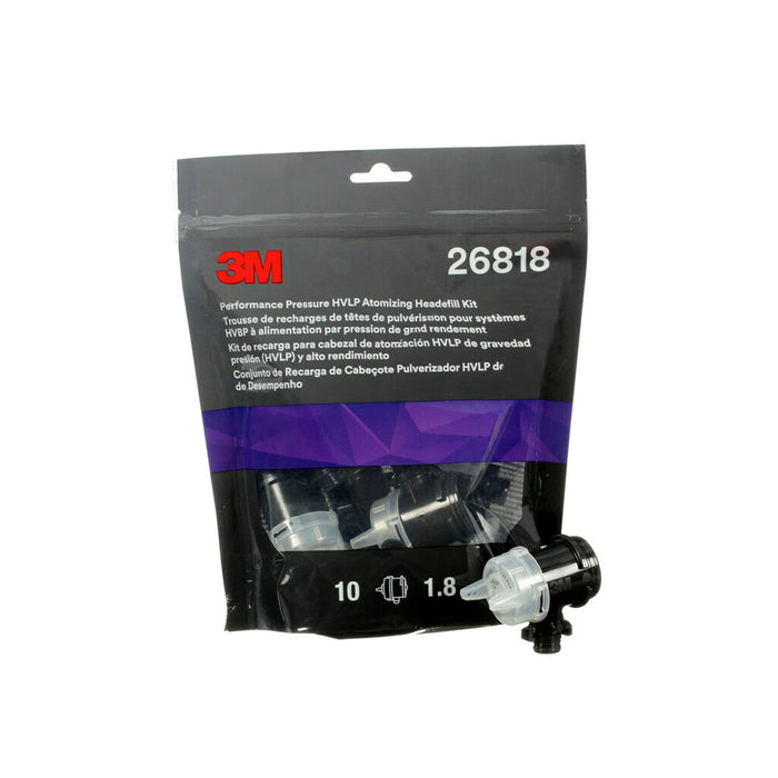 3M 26818 Performance Pressure HVLP Atomizing Head Refill Kit, 1.8 mm, Clear, 10/pk