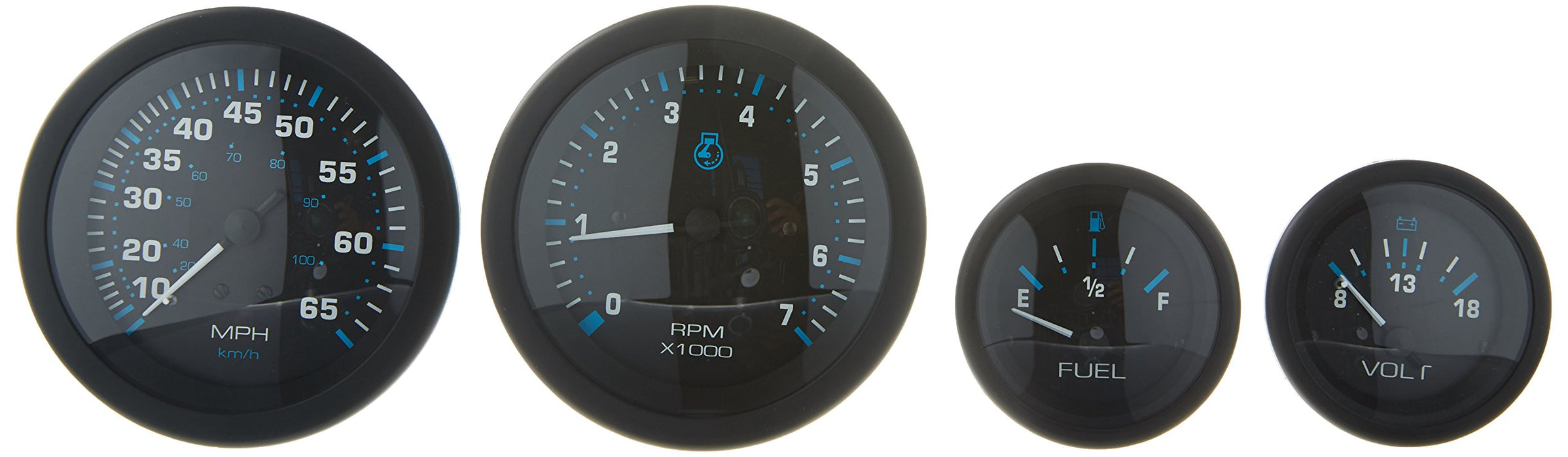 Sierra 68412P Eclipse Series Black Outboard 4 Set w/ Tachometer, Speedometer, Voltmeter & Fuel Gauges