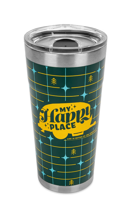 Camco 53325 My Happy Place Tumbler, 20 oz., Green Grid