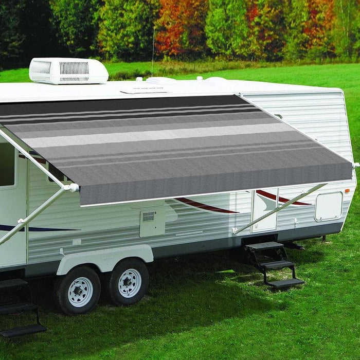 Powerwinch JU148D00 Carefree Standard Awning Fabric, 14', Black/Gray Fade Both Sides, White Weatherguard, 1-Piece Vinyl
