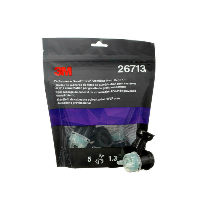 3M 26713 Performance Gravity HVLP Atomizing Head Refill Kit, 1.3 mm, Green, 5/pk