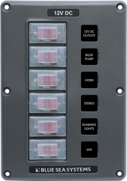 Blue Sea 4322-BSS 4322 Water-Resistant Circuit Breaker Switch Panel, 6 Position