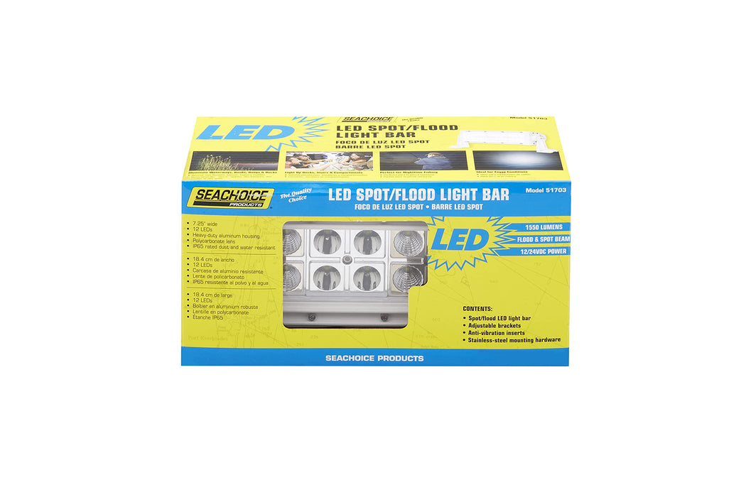 Seachoice UCL23CWSCH 51703 LED Spot/Flood Light Bar, White Housing, 12 LEDs, 7.25", 12/24V