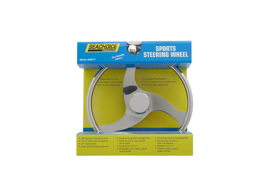 Seachoice 28611 3 Spoke Stainless Steel Steering Wheel w/Turning Knob