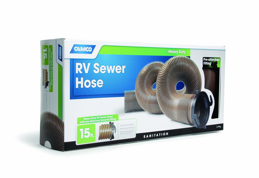 Camco 39691 Heavy Duty RV Sewer Hose With Pre-Attached Fitting 15'