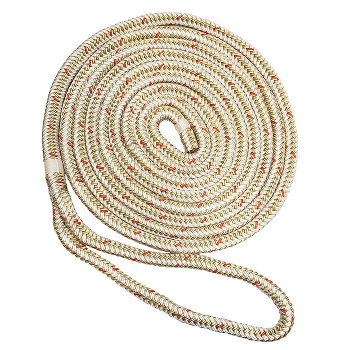New England Ropes 50591200015 Double Braided Dockline, 3/8" x 15' White/Gold