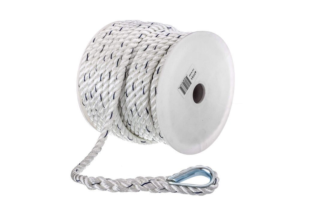 Seachoice 47731 Premium 3-Strand Twisted Nylon Anchor Line White w/ Blue Tracer, 1/2" x 100'