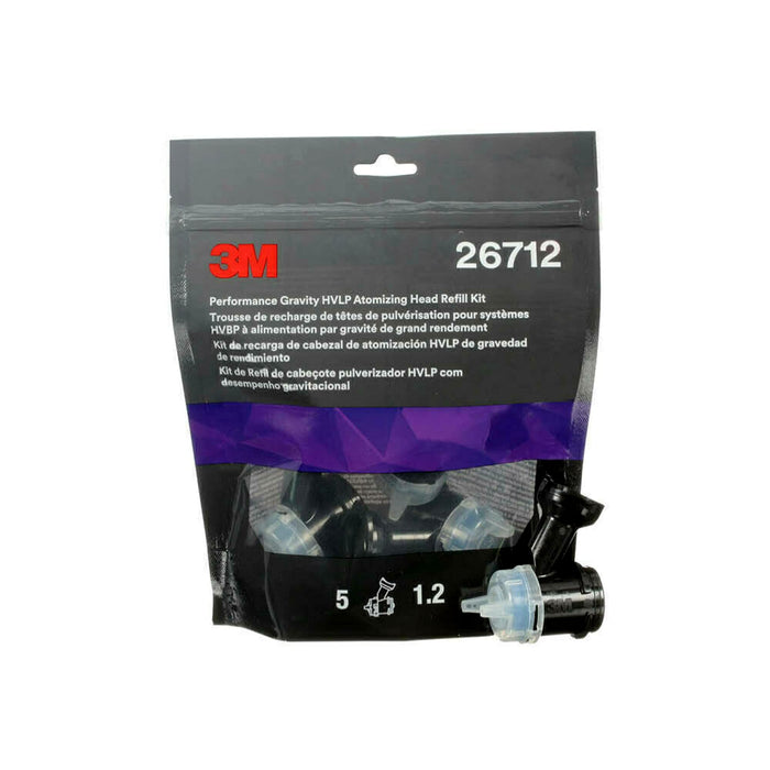 3M 26712 Performance Gravity HVLP Atomizing Head Refill Kit, 1.2 mm, Blue, 5/pk