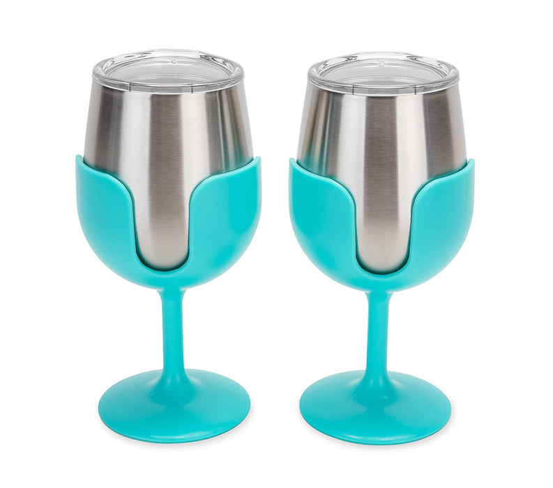 Camco 53484 Wine Tumblers, 8 oz., Light Blue, 1 pr.