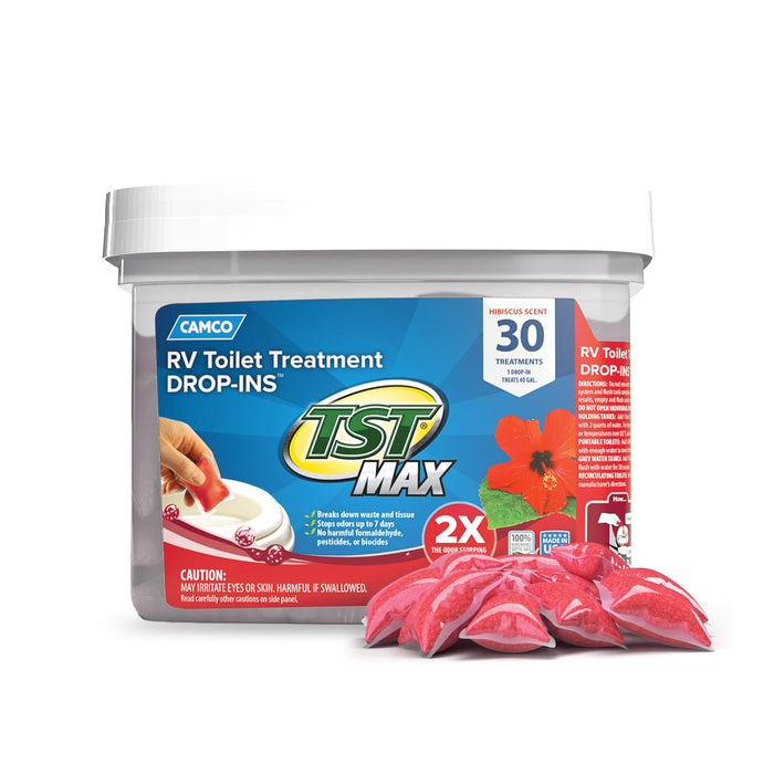 Camco 41604 41601 Max Toilet Treatment Drop-Ins, 30 Pack, Hibiscus Breeze
