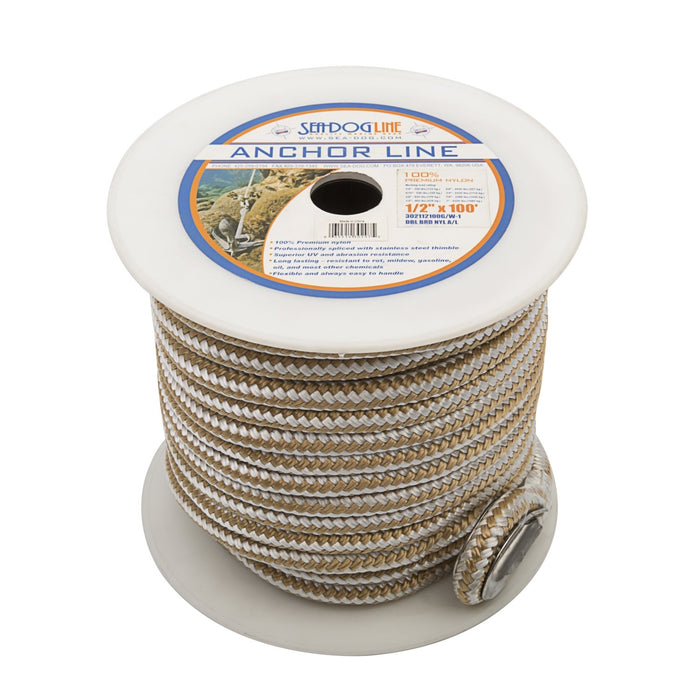 Sea Dog 302112100G/W-1 Premium Double Braided Nylon Anchor Line Gold/White, 1/2" Ã— 100