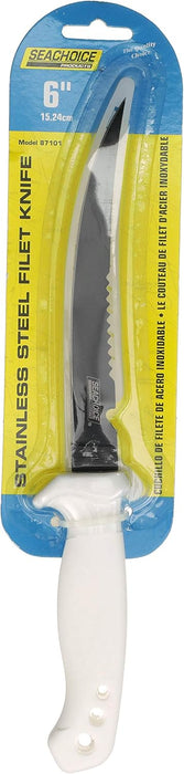 Seachoice Stainless Steel 6" Filet Knife with Serrated Blade and Locking Sheath